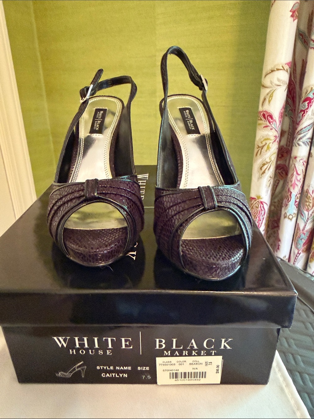 White House Black Market Purple Textured Peep-Toe Slingback Heels